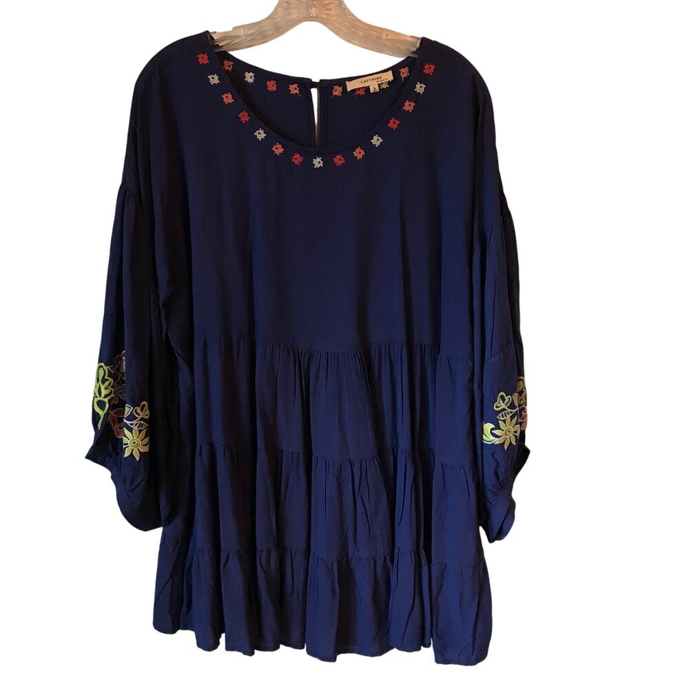 Laffaire Blouse Womens Boho Floral Embroidery Purple Blue Coral Green Size Large